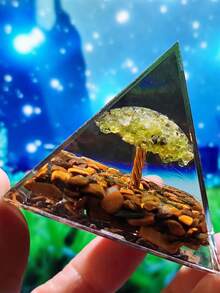 能量金字塔奥根石灵气天然紫水晶球疗愈水晶脉轮工具饰品树脂石工艺品儿童金字塔家居装饰礼品，创意水晶树脂桌面摆件，适合圣诞节、万圣节、父亲节 - 生命樹 - 查看 9