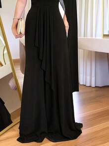 Women's Long Party Dress One Shoulder With Elegant Slit One Size M (Fits 38 To 42) Simple Elegant Party Beach Wedding, Bridesmaid And Graduation. - 黑色 - 查看 4