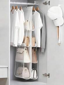 1 pezzo/2 pezzi Organizer salvaspazio con 1/6/8 scomparti, organizer multistrato portatile per borse e borsette da appendere nell'armadio, supporto per borse, design pieghevole per una facile conservazione quando non in uso, facile da trasportare, organizer per portafogli, scaffale per borse, forniture scolastiche, accessori scolastici, decorazione per la stanza, decorazione per la casa, organizer per studenti universitari, adatto per camere da letto, soggiorni, corridoi, armadi o scaffali, ecc.