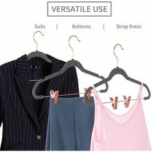 Premium All Black Velvet Pants Hangers With Adjustable Clips (Pack Of 20) Slim Skirt Hangers- Non Slip Felt Outfit Dress- Black Hooks,Space Saving Shirt Clothes -END - 灰色/玫瑰金 - 查看 4