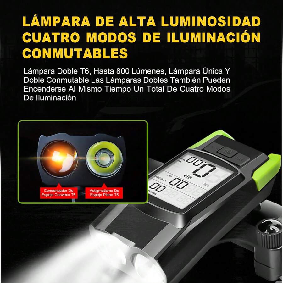 Luces para Bicicleta 2 en 1 con Ciclocomputador con GPS, LED Recargables con Luz Trasera, Linterna de Impermeable para Bicicleta de Montaña y Carretera,Registra Velocidad,Distancia y Tiempo - 1 - Ver 1
