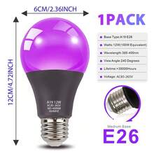 Kasotile（1/2 包）UV LED 黑光灯泡，12W LED 黑光灯泡，适用于万圣节装饰，E27/E26 底座黑光灯 UVA 级别 385-400nm，用于黑暗中发光的黑光灯泡，人体彩绘荧光海报发光派对 - 黑色 - 查看 10