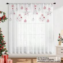 1 Rèm cửa mỏng màu đỏ và trắng tươi tắn cho Giáng sinh, in 2D, thiết kế túi treo để bảo vệ sự riêng tư, thích hợp cho phòng khách và phòng ngủ, trang trí ban công và phòng học, quà tặng Giáng sinh - Nhiều màu - Xem 2
