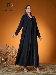 Áo Abaya dệt màu trơn thời trang dành cho nữ hiệu Mgiacy-Pop (Không bao gồm áo Abaya, chỉ bao gồm áo lót bên trong) - màu đen - Xem 4