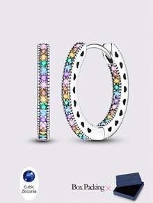 925 Sterling Silver Women's Hypoallergenic Rainbow Flower Shaped Cubic Zirconia Earrings, High Quality Elegant & Luxurious Jewelry Gift Suitable For Daily, Party And Banquet Wear - Silver - View 15