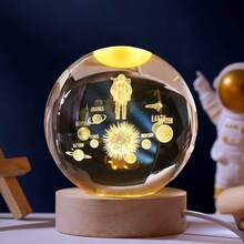 3D Night Light, Crystal Glass Ball Lamp, Moon, Galaxy, Solar System, Jupiter, Ferris Wheel Crystal Ball Night Light With Wooden Base, Bedside Lamp, Valentine's Day Gift, Warm Yellow Crystal Ball Night Light With Galaxy And Planet Pattern, Birthday Gift - Multicolor - View 18