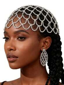 Cross-Border New Product Exotic Style Mesh Luxurious Fashion Hair Accessory Hair Chain Geometric Full Diamond Crystal Head Chain Headpiece For Ladies