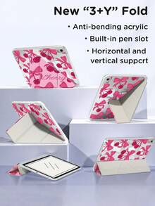 Rose Bow Cherry Dual-Sided Acrylic Crystal Protective Case, Compatible With IPad 10th Gen, IPad 10.2/IPad Mini 6/IPad Mini 7/9.7", Galaxy Tab A8 8.7", 3+Y Foldable Anti-Bend Design, Compatible With Kindle Paperwhite 12th Gen (2024), Silicone Reinforced Corners, Auto Wake/Sleep Function, Great Gift For Holidays