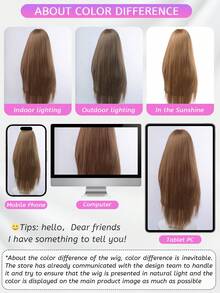 SHUDUO 1 Pezzo Parrucca dritta marrone in fibra sintetica resistente al calore, realizzata in fibre per uso quotidiano, parrucca naturale e realistica (Accessori non inclusi)