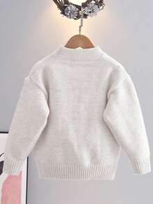 Young Girl' Floral Knitted Sweater, Thick & Warm Round Neck Pullover Top, Autumn/Winter - Beige - View 2