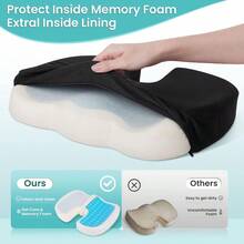 Office Chair Seat Cushion Cooling Gel Enhanced Memory Foam Cushion For Long Sitting - Back Sciatica Coccyx Tailbone Pain Relief Pillow - For Office Gaming Car Wheelchair - Black Large - 黑色+大號 - 查看 4