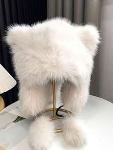 Neue Winter Dicke Waschbär Winddichte und Kälte schützende Ohrenmütze mit süßen Fuchsohren, kleiner Plüschhut für Mädchen und Studenten für Outdoor-Festivals, vielseitig modische gestrickte Mütze