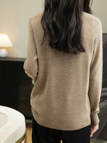 Women 100% Merino Wool Pullover Sweater, Warm & Soft Knitted Sweater For Autumn/Winter - Mocha Brown - View 2