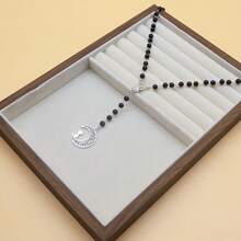 1pc Black Elegant Classic Pearl Long Necklace With Fashionable Cross Pendant, Beaded Chain Necklace, Versatile Accessory For Women & Men, Suitable For Party, Daily Wear, School, Travel