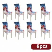 1 Pieza/4/6/8/36 Funda de silla moderna y minimalista para Navidad, a prueba de polvo, extraíble, lavable, resistente a las manchas, impermeable, elástica, con diseños de árbol de Navidad, muñeco de nieve, casa nevada, caja de regalo, reno, bastón de caramelo, campana, corona. El juego de mesa y silla estacional de 17.7 x 23.6 pulgadas se puede usar para decoración, decoración de banquetes, decoración del hogar, decoración navideña y suministros para fiestas - Multicolor - Ver 16