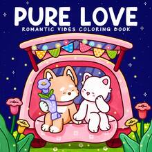 دفتر تلوين بموضوع الحب الخالص، 30 صفحة، كتاب تلوين لرسوم كرتونية للحيوانات المحبة والخبرات الرومانسية، كتاب قطة مضحك مناسب كهدية عيد ميلاد أو عيد الميلاد، كتاب تلوين للكبار