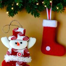 6/12/24 Colgante navideño muñeco de nieve y reno con tela escocesa roja y blanca, de fieltro y tela a cuadros rojos accesorio decorativo para árbol de Navidad, hogar u oficina ideal para decoración de interiores y fiestas decembrinas estilo rústico navideño, ligero y fácil de colocar - 12Pcs - Ver 7