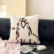 1 pièce Housse de coussin décorative en peluche en forme de chat et de chien, housse de coussin brodée de dessin animé pour canapé et chambre à coucher, taie d'oreiller épaisse - Nude - Voir 7