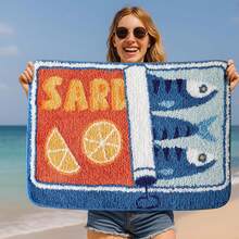 Sardine Can Bath Mat, Blue Bathroom Rugs For Bedroom, Soft Washable Rug Non Slip Cute Kitchen Bath Mats For Bathroom Funny Cartoon Fish And Lemon - 藍色 - 查看 1