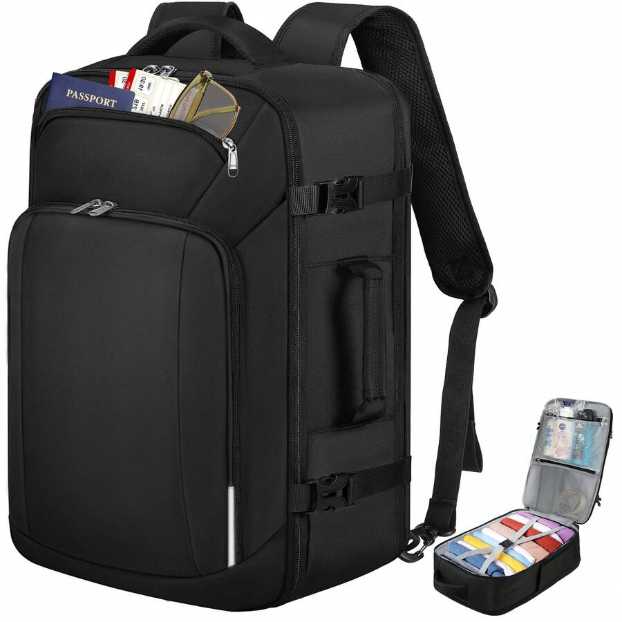 40L Unisex Travel Backpack, Carry-On Compliant, 17" Laptop Backpack, Waterproof Business/College Weekend Overnight Bag, Black