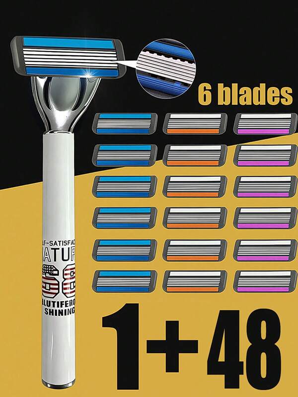 A Discounted And Practical Manual Safety Shaver, A 6-Layer Upgraded Blade Shaver Suitable For Men And Women, With Smooth Shaving And No Stubble, Suitable For Various Daily Shaving Scenarios. A Versatile Shaver Suitable For Both Men And Women, With A Knife Holder Printed With Letter Patterns, And Also An Exquisite Shaver Gift For Men. Can Be Paired With Multi-Color Blades, And Also Includes A Storage Box