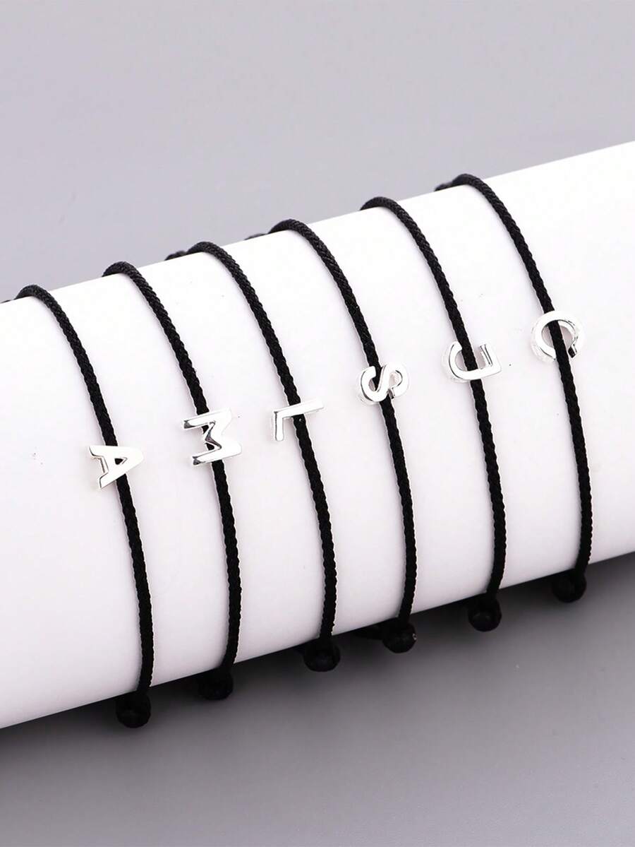 A Stylish And Exquisite 925 Pure Silver, High-Quality Bracelet With 26 Letters, Black Cord, Suitable For Daily Wear, Jewelry For Women, Silver Accessories, Birthday Gift