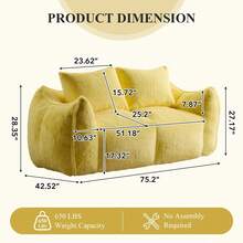 75.2" Wide Giant Bean Bag Couch, Faux Fur Upholstered Lazy Sofa Couch With Pillows, Comfy Loveseat Couch With Large Armrests, Oversized Floor Sofa For Living Room - Màu vàng - Xem 2
