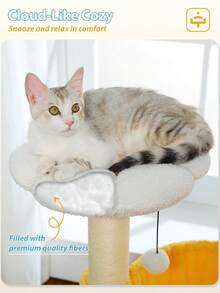 PAWZ Road 35" Flower Cat Tree With Large Metal Frame Hammock, Cute Cat Tower With Sisal Scratching Posts For Small Indoor Cats, Cat Condo With Pink Top Perch-Yellow - 黃色 - 查看 8