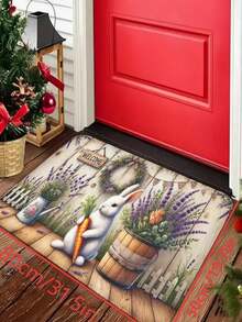 1 peça de tapete de boas-vindas com estampa de coelho da Páscoa e flores - Decoração de Natal - Decoração diária, Lavável à máquina, Durável, Resistente a manchas, Secagem rápida, Adequado para capacho interno/externo