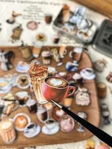 100pcs/Box Vintage Coffee Drink PET Stickers, DIY Collage Scrapbook Decorative Stickers,School Supplies,Back To School ETYE - HT196-喝杯咖啡 - 查看 2