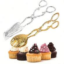 1 قطعة ملقط من الفولاذ المقاوم للصدأ مطلي بسبيكة الزنك، متعدد الاستخدامات للسلطة/الخبز/الخبز/الطعام المقاوم للحرق/الشواء/شواء الستيك (ملقط مشقوق وذو قبضة)، لونان (ذهبي وفضي)، بطراز أوروبي قديم