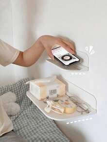 1pc Foldable Wall Shelf, No Drill Plastic Floating Rack, Home Bathroom Towel & Clothes Storage Organizer, Suitable For Home, Living Room, Office Decor - Multicolor - View 3