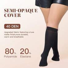 MANZI Plus Size Knee High Socks For Women Nylon Trouser Socks Women 40 Denier Semi Opaque Knee High Stockings{"Size_name":"X-Large-XX-Large","Color_name":"Black*2+NaturalNude*2"} - Đen*2+tự nhiênNude*2 - Xem 6