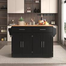 Serving Trolley With Folding Table, 120x46(70)X91, White, With Wheels And Interchangeable Wooden Legs, For Kitchen And Dining Room - Black+Natural + MDF + European - View 6