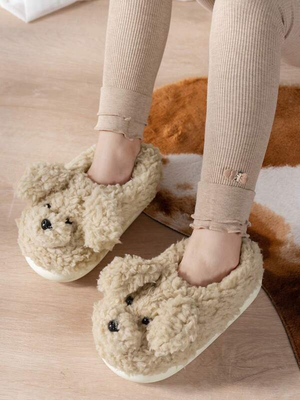 Autumn/Winter New Kids Cute Cartoon Animal Teddy Dog Fully Covered Soft Comfortable Plush Warm Indoor Home Slippers
