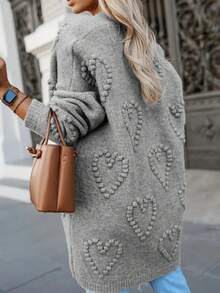 Plus Size Women Classic Solid Color Cardigan, Elegant Mature Versatile Loose Fit Open Front Long Sleeve Sweater, Autumn/Winter Fall - Light Grey - View 5