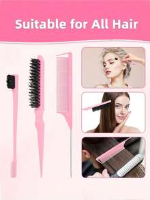 4pcs/Set Professional Hair Styling Tool Kit, Includes Spray Bottle, Tail Comb, Eyebrow Brush, Volumizing Brush, Daily Hair Cleaning Brush, Wet & Dry Curling Brush, Sectioning Brush, Coarse & Fine Hair Care Brush Set, Suitable For Salon And Home Use, Essential For Haircutting - Multicolor - View 4