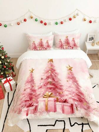 3pcs Christmas Theme Duvet Cover Set, Snowflake Christmas Tree Print Bedding Set, Soft Comfortable Breathable Duvet Cover, For Bedroom, Guest Room (1*Duvet Cover + 2*Pillowcase, Without Core)