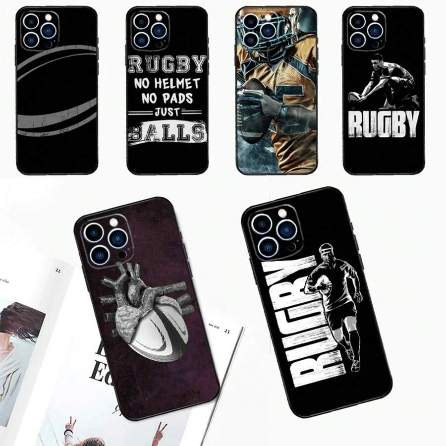 Funda de teléfono deportiva de rugby compatible con iPhone 17 Pro Max, 17 Air, 11, 14, 15, 16 Pro Max Plus, 12, 13 Mini, 16e. Funda trasera compatible con iPhone 17, 17 Pro, 17 Pro Max - A462 - Ver 1