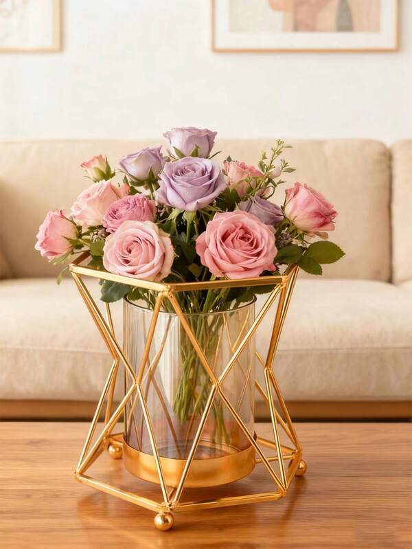 Jarrón de flores de hierro y vidrio de lujo | Pieza central para el hogar, la sala de estar, la cena a la luz de las velas en el comedor y regalo para cumpleaños/graduación