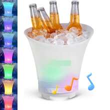 Cubitera luminosa con música, hieleras para fiesta,cubitera para champán multicolor con Bluetooth, cubitera con altavoz Bluetooth,hielera para cerveza, altavoz compacto con iluminación LED, desmontable y recargable, barril de cerveza portátil, enfriador de champán de bar, KTV multicolor, barril de vino de plástico de moda, puestos de mercadillos nocturnos, acampadas, celebraciones de cumpleaños, reuniones, Navidad, Halloween, Nochebuena, Año Nuevo, temporada de bodas, vuelta al cole y temporada de graduaciones, San Valentín para parejas, perfecto para crear un ambiente festivo.K-036 - Blanco - Ver 4