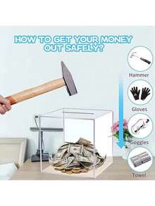 1pc Acrylic Transparent Piggy Bank For Kids, Teens, Adults, Transparent/Black/Red/Blue/Green, Cash & Coin Savings Transparent Money Box, Must Break To Open Acrylic Transparent Coin Bank, Holiday Gift, Graduation - Multicolor - View 6