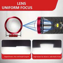 2-Piece H4 High/Low Beam Integrated Headlight Bulb, 90000 Lumens 90 Watt New CSP Chip Projection Lens, 6500K White Super Bright Lamp For Left Hand Drive - Red - View 9