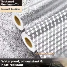 1pc Kitchen Oil-Proof Wall Sticker,Kitchen Oil Resistant Sticker, Fire Resistant High Temperature Wall Sticker,Self Adhesive Countertop Cabinet Tin Foil,Stickers,Wall Decal, Vinyl Decal For Home Decorations,Spring Decoration Items Refresh Your Home,Rama Decoration Stickers - Silver - View 9