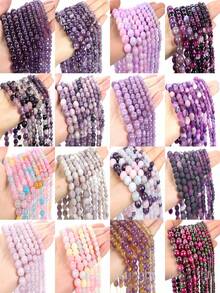 1pc 15-Inch Purple Tone Natural Stone Round Beads, Amethyst/Purple Tiger Eye/Purple Agate Etc. Calming, Protective, Attracting Good Luck Healing Stones, Suitable For DIY Jewelry Making/Bracelets/Necklaces And Craft Accessories