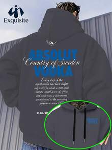 New Men's Casual Polyester Hoodie, Printed With "ABSOLUT VODKA" Pattern, Men's Cool Hoodie Casual Pattern, Slightly Elastic Knitted Fabric, Suitable For Spring And Autumn Regular Hooded Sweater. - 灰色 - 查看 1