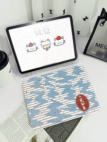 1pc Transparent Pencil Slot Asymmetrical Wave Pattern Foldable Tablet Case, Compatible With IPad Mini4/Mini5/Mini6/Mini7/Air/Air2/9.7/10.2/10.5/Air4/Air5/10.9/Pro 11"/10th/Air 11-In.(M2)-2024/Pro11-In.(M4)-2024/Air 11-Inch (M3) 2025/(A16) 11 Inch 11th Generation 2025, Galaxy Tab A8 10.5 Inch 2022, Built-In Pencil Slot, 3-Fold Stand, TPU Soft Edge Protection, Magnetic Sleep/Wake, Minimalist/Creative//Funny/Cute/Niche Design - Multicolor - View 7