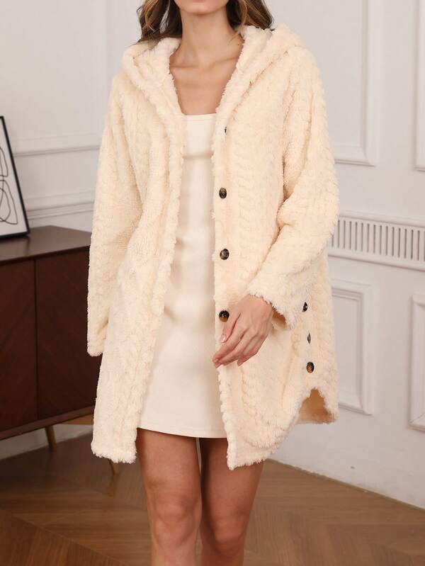 Casual Furry Hooded Waist Tie Sleepwear Robe, European & American Cross-Border E-Commerce