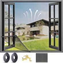 MCSWSEE Mosquiteras para Ventanas, 120x130cm Cortina de Mosquitero para Ventana, Mosquitero para Ventana con Cinta Adhesiva, Chincheta y Cinta Mágica, Mallas para Ventanas de Casa, Dormitorio ()(Gris) - Tipo 1 - Ver 2