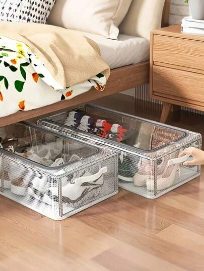 1 件可折叠透明鞋盒 - 节省空间、防尘、超厚家用收纳盒 - 非常适合床下鞋架、可堆叠耐用鞋盒、可折叠鞋架、整理器和储物器、鞋袋